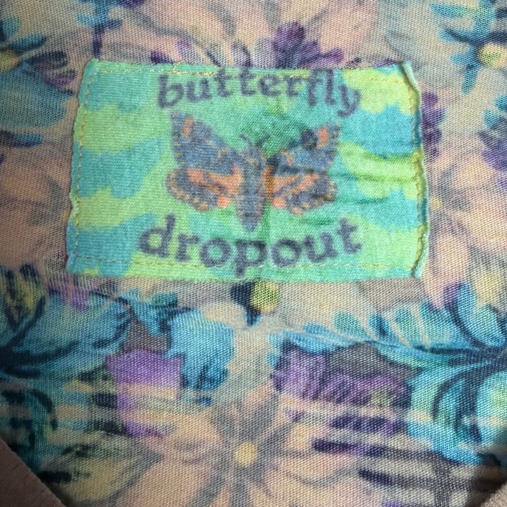 Butterfly Dropout Sheer Burnout Y2K Graphic Henley Top Boho Fairygrunge Indie M - Picture 13 of 13